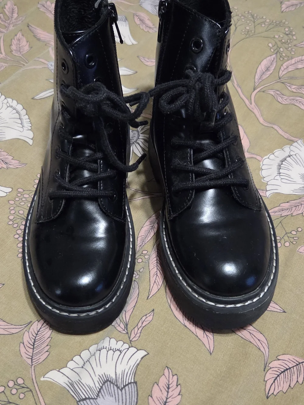 H&M Black Leather Lace-Up Ankle Boots with Side Zipper